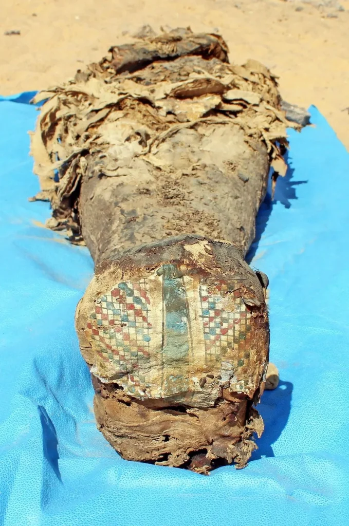 Detalle de la conservación del policromado en una de las momias.