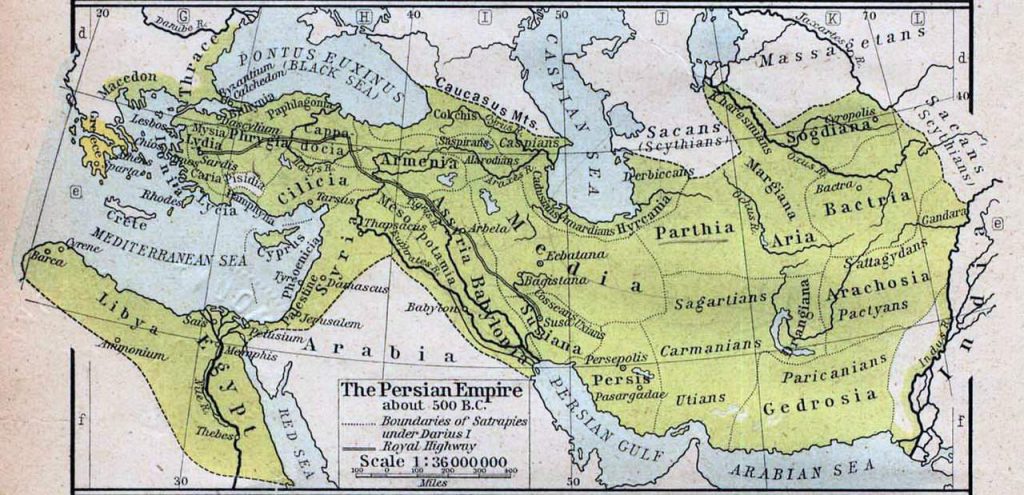 Mapa del imperio Persa controlado por los Inmortales en el 500 b.B