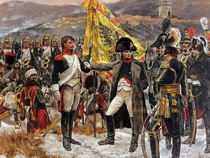 Obra en la que se muestra la condecoración de un soldado por parte de Napoleón en la batalla de Austerlitz