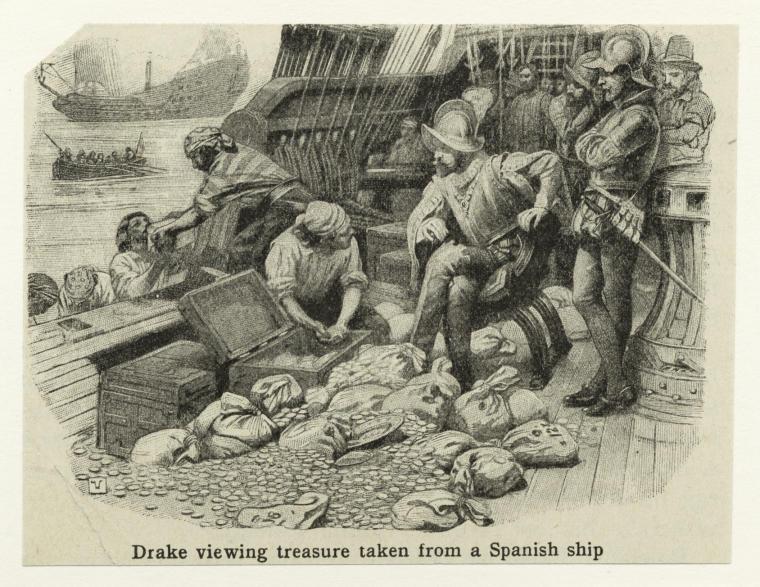 Sir Francis Drake revisando botín pirata
