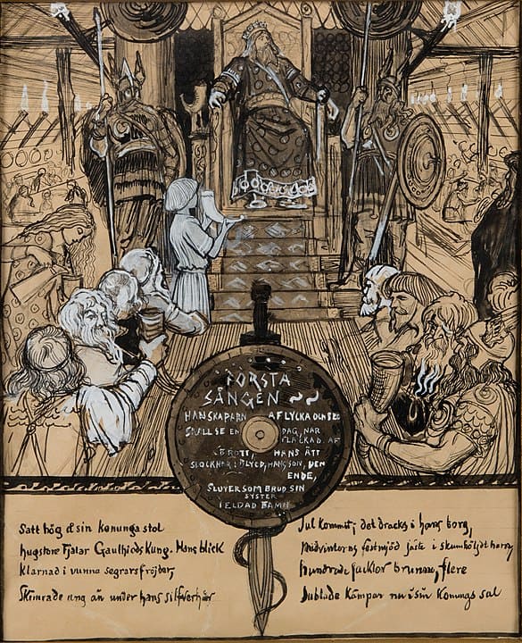 ilustración personajes vikingos de "la saga de Frithiof"