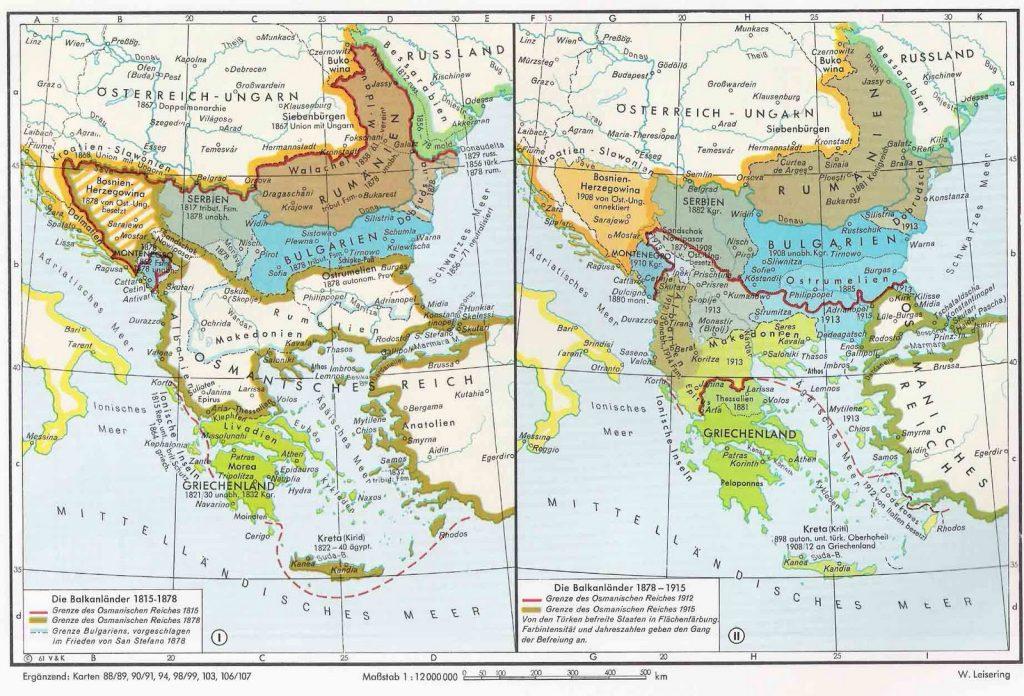 Mapa de la desintegración del imperio Otomano antes de la Primera Guerra Mundial