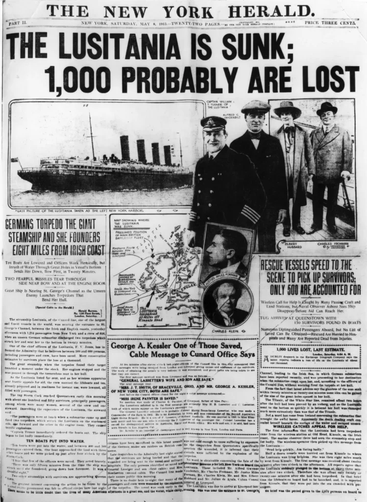 Publicación del hundimiento del Lusitania